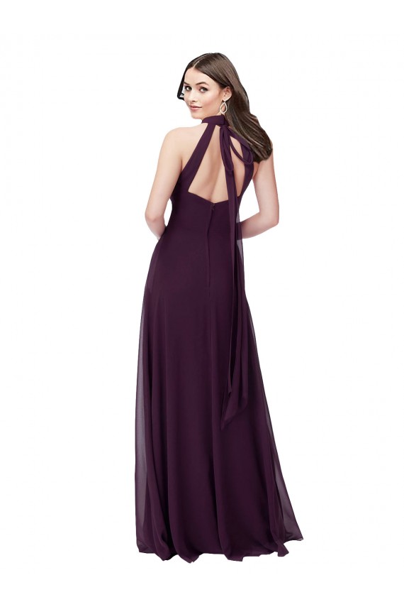 Traube A-Linien Neckholder Stehkragen Ausschnitt Chiffon Lange Brautjungfernkleider Lieferanten