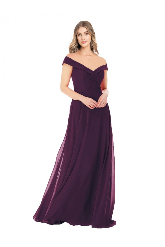 Traube A-Linien Off-Schulter Chiffon Lange Brautjungfernkleider Lieferanten