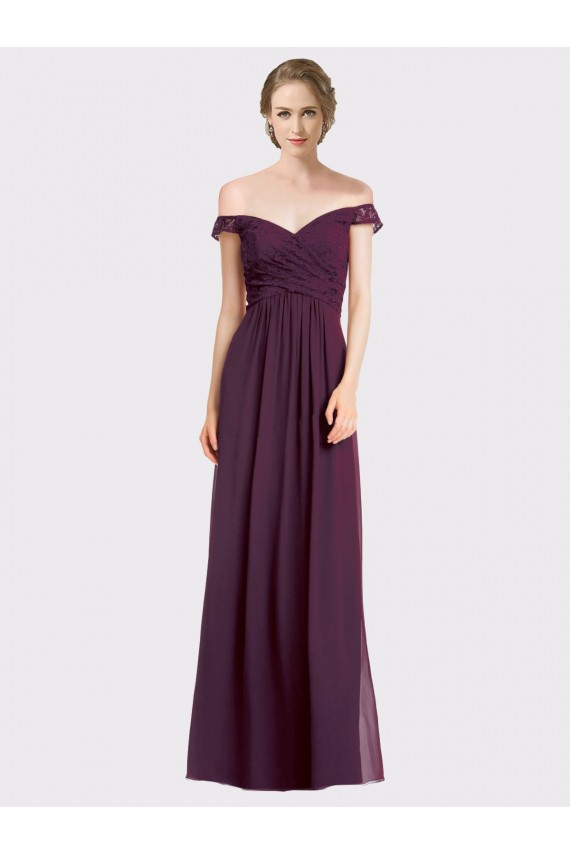 Traube A-Linien Off-Schulter Chiffon Spitze Lange Brautjungfernkleider Lieferanten