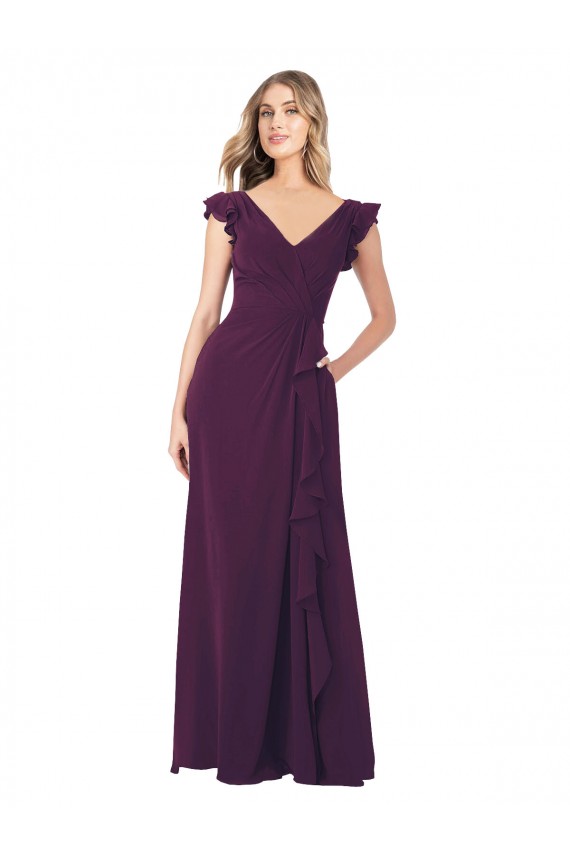Traube A-Linien V-Ausschnitt Chiffon Lange Brautjungfernkleider Lieferanten