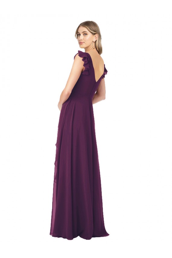 Traube A-Linien V-Ausschnitt Chiffon Lange Brautjungfernkleider Lieferanten