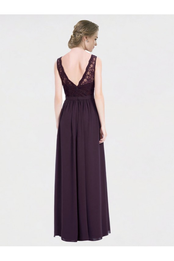 Traube A-Linien V-Ausschnitt Chiffon Spitze Lange Brautjungfernkleider Lieferanten