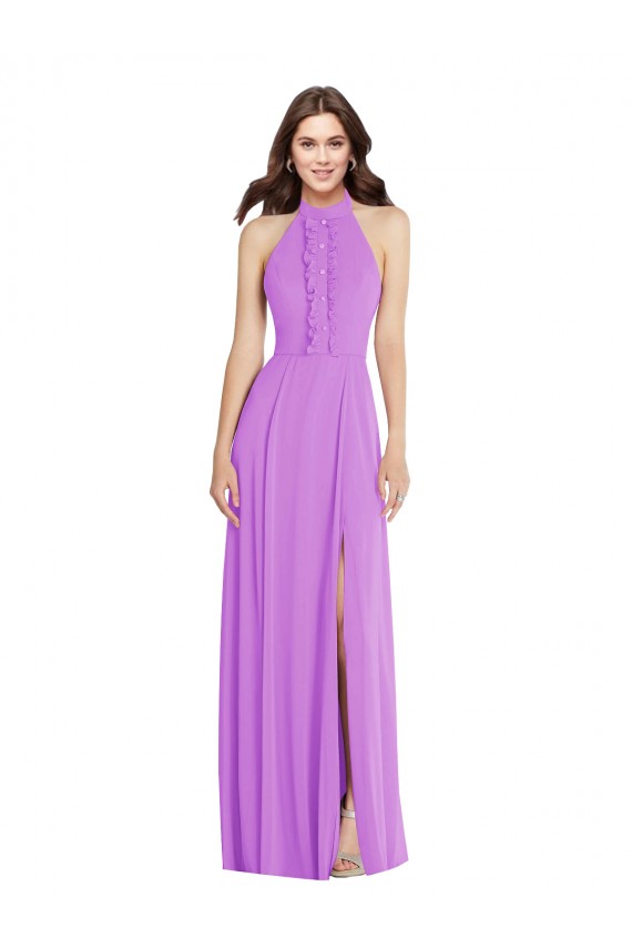 Violett A-Linien Neckholder Chiffon Lange Formale Brautjungfernkleider / Abendkleider Lieferanten
