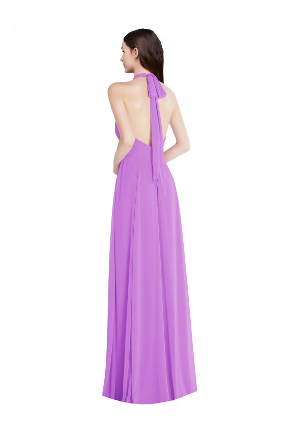 Violett A-Linien Neckholder Chiffon Lange Formale Brautjungfernkleider / Abendkleider Lieferanten