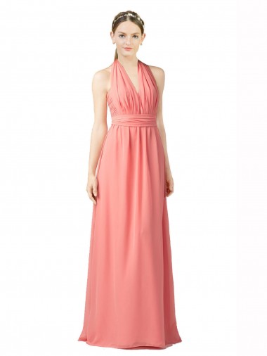Wassermelone A-Linien Neckholder Chiffon Lange Brautjungfernkleider Lieferanten