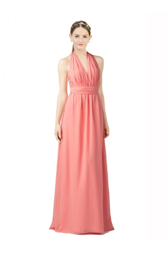 Wassermelone A-Linien Neckholder Chiffon Lange Brautjungfernkleider Lieferanten