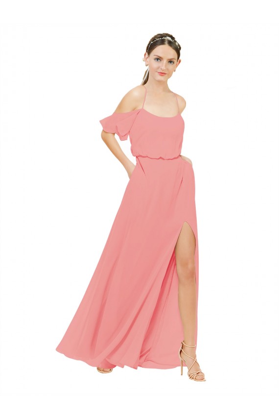 Wassermelone A-Linien Off-Schulter Chiffon Lange Brautjungfernkleider Lieferanten