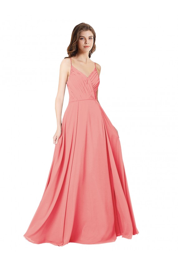 Wassermelone A-Linien V-Ausschnitt Chiffon Lange Brautjungfernkleider Lieferanten