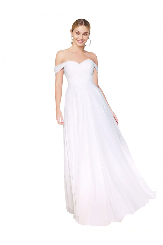Weiß A-Linien Off-Schulter Chiffon Lange Formale Brautjungfernkleider / Abendkleider / Abiballkleider Lieferanten