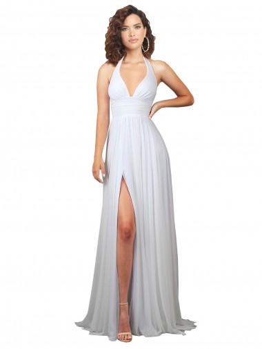 Weiß A-Linien V-Ausschnitt Sweep Zug Chiffon Einfache Strand Brautkleider Lieferanten