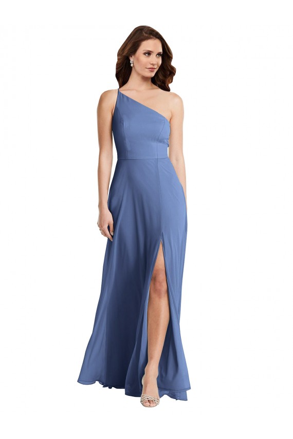 Windsor Blau A-Linien Eine-Schulter Chiffon Lange Formale Brautjungfernkleider / Abendkleider Lieferanten