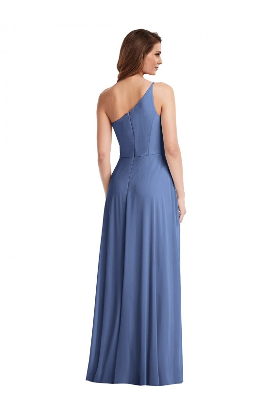 Windsor Blau A-Linien Eine-Schulter Chiffon Lange Formale Brautjungfernkleider / Abendkleider Lieferanten