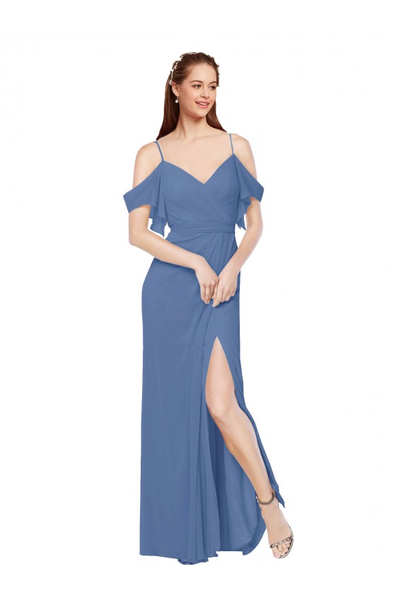 Windsor Blau A-Linien Off-Schulter Chiffon Lange Brautjungfernkleider Lieferanten