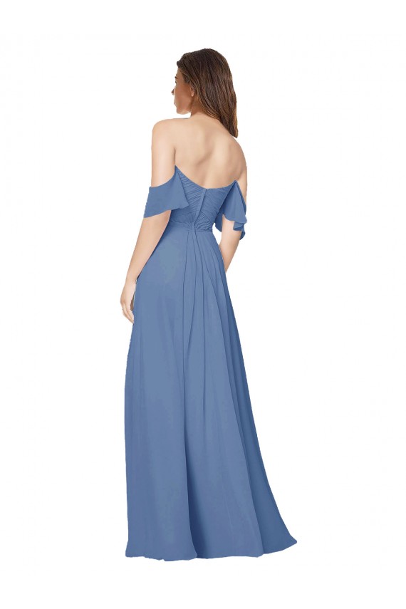 Windsor Blau A-Linien Off-Schulter Trägerlos Chiffon Lange Brautjungfernkleider Lieferanten