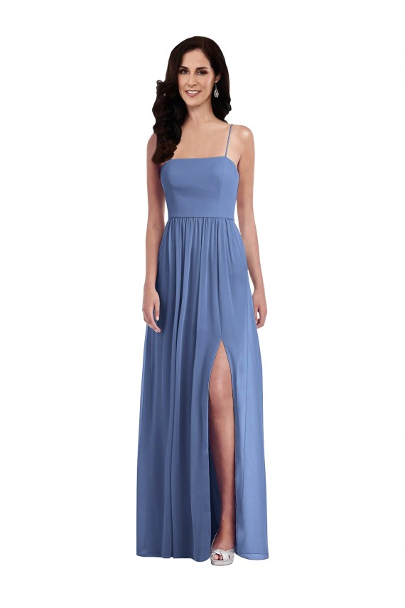 Windsor Blau A-Linien Spaghetti-Träger Chiffon Lange Brautjungfernkleider Lieferanten