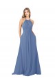 Windsor Blau A-Linien Stehkragen Ausschnitt Chiffon Lange Brautjungfernkleider Lieferanten