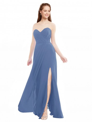 Windsor Blau A-Linien Trägerlos Chiffon Lange Brautjungfernkleider Lieferanten