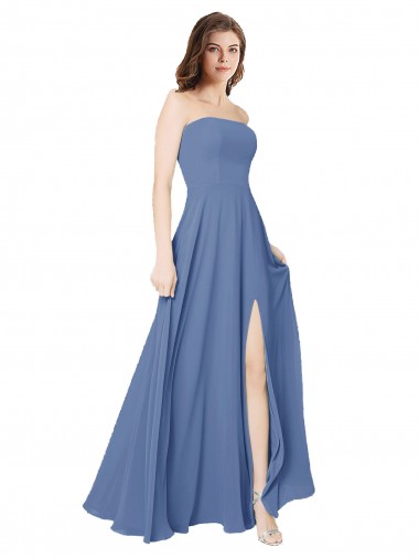 Windsor Blau A-Linien Trägerlos Chiffon Lange Brautjungfernkleider Lieferanten
