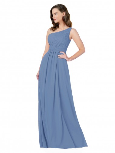 Windsor Blau Etui Eine-Schulter Chiffon Lange Brautjungfernkleider Lieferanten