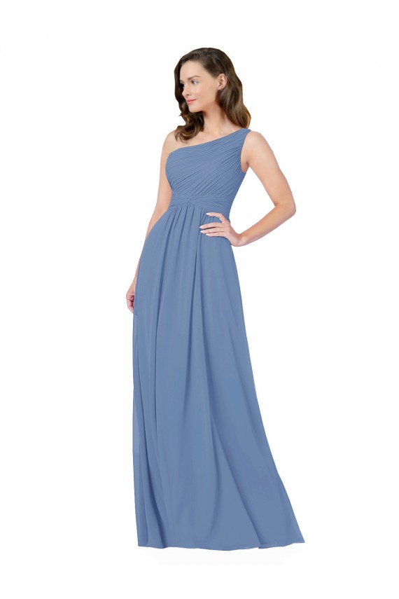 Windsor Blau Etui Eine-Schulter Chiffon Lange Brautjungfernkleider Lieferanten