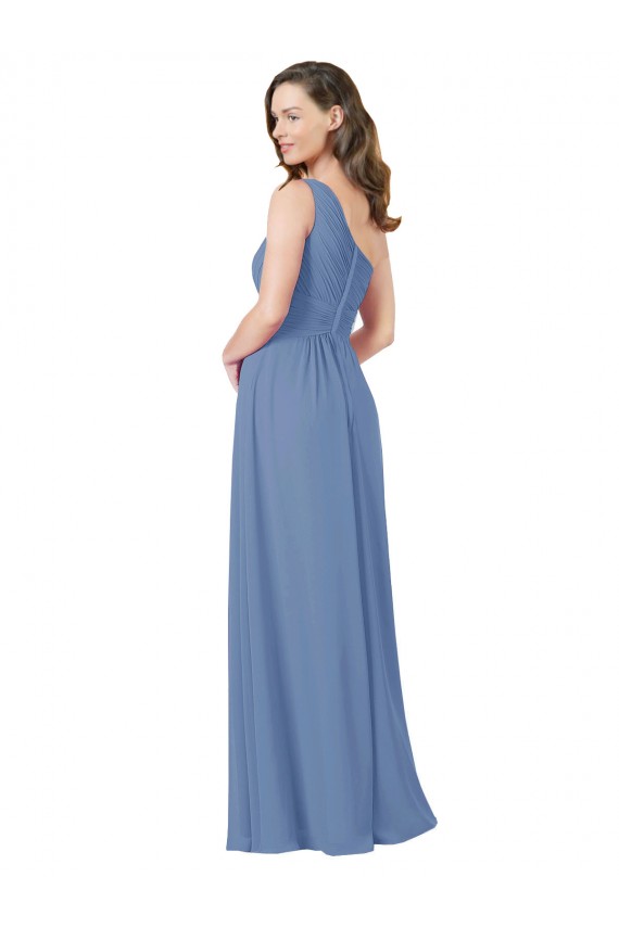 Windsor Blau Etui Eine-Schulter Chiffon Lange Brautjungfernkleider Lieferanten